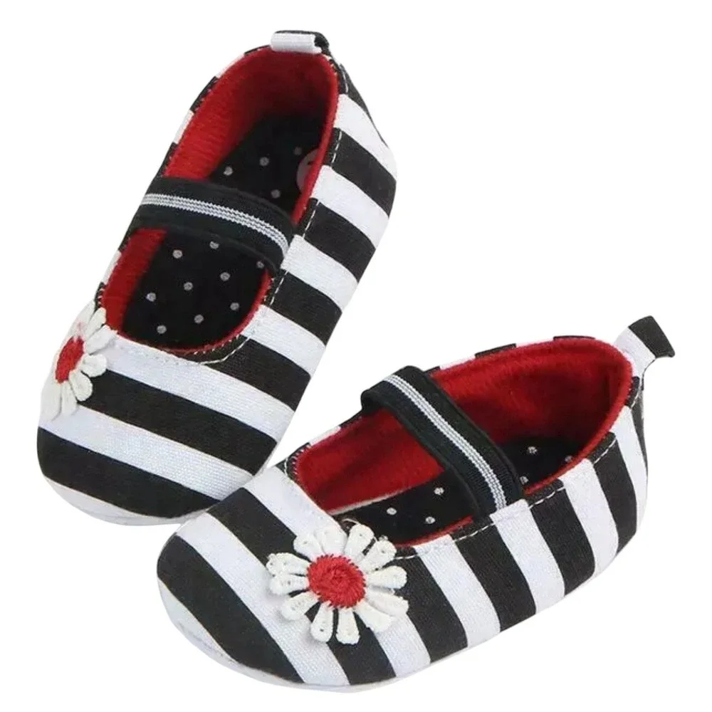Baby Girl's No-slip Stripe‎ Flower Lovely Toddler Infant Newborn Soft Sole Shoes